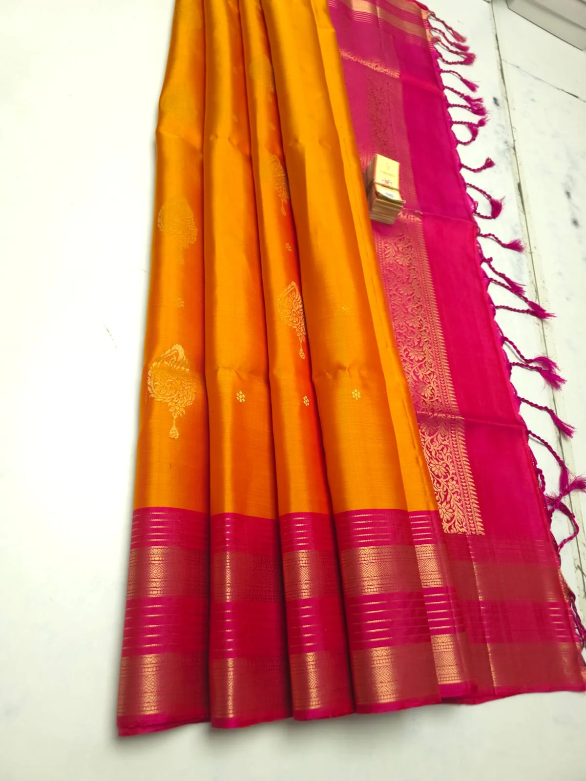Vibrant Saffron Kanchi Handloom Soft Silk Saree